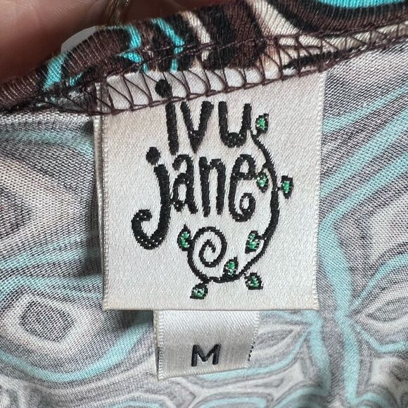 Ivy Jane deep vback aqua and mocha geometric print midi dress size medium - Picture 4 of 4